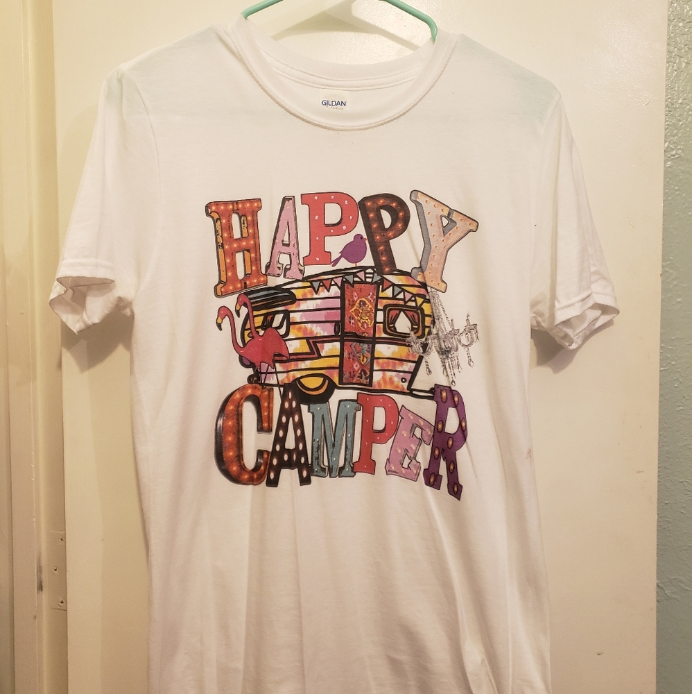 Happy Camper white tshirt